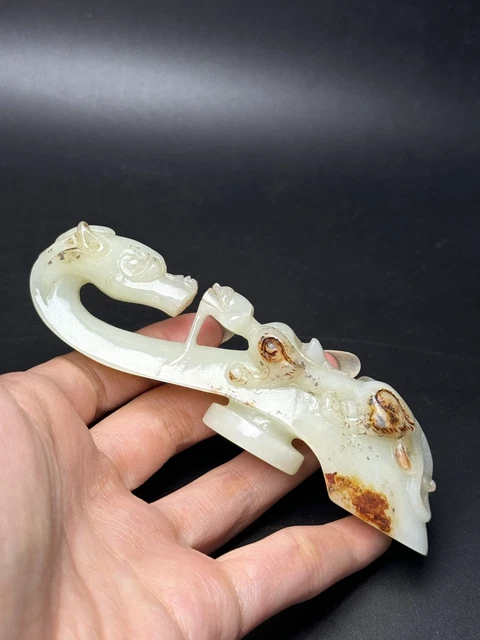 Chinese Exquisite Handmade Dragon carving Hetian Jade Belt Hook