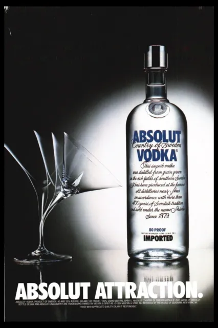 1994 Absolut Attraction Vodka Bottle art-Vintage print ad / mini poster-