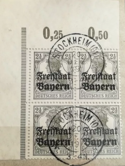 Bayern 1919 2,5Pf Germania/Bayern gest. Ecke OL 4er Bl. Mi.Nr: 136