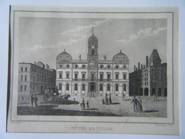 GRAVURE SUR ACIER XIXe siècle LYON HOTEL DE VILLE - RAUCH - DEVILLIERS