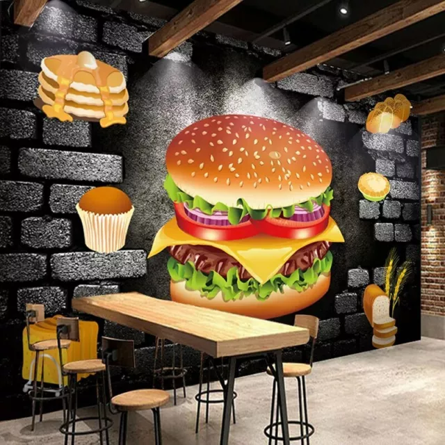 PAPIER PEINT 3D Restaurant Fast Food  REVETEMENT MURAL HAUTE QUALITE 4 FINITIONS