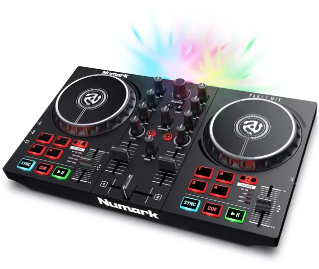 Numark Party Mix II DJ Controller Pult 2Decks LED Mixer Zubehör Schwarz GUT