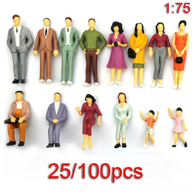 25/100X Scale 1:75 Model Railway Painted Train Street Figures People 00 Gauge