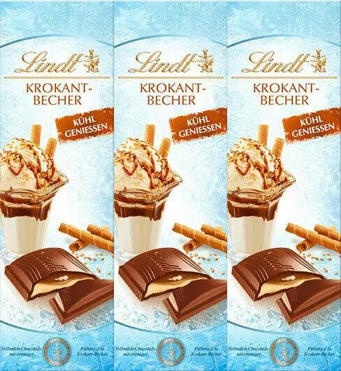 3x 100g Lindt Krokant-Becher Vollmilch Schokolade 300 gr.