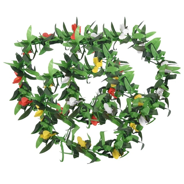 Luau Leis 3 Pz Fiori Artificiali Tropicale Hawaiano Lei Foglia per Hula Cost U6C8