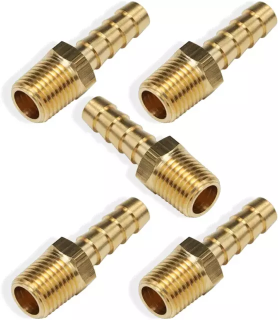 Boeray 5Pcs Brass Hose Barb Fittings 5/16 Inch Barb to 1/4 Inch Male NPT Thread