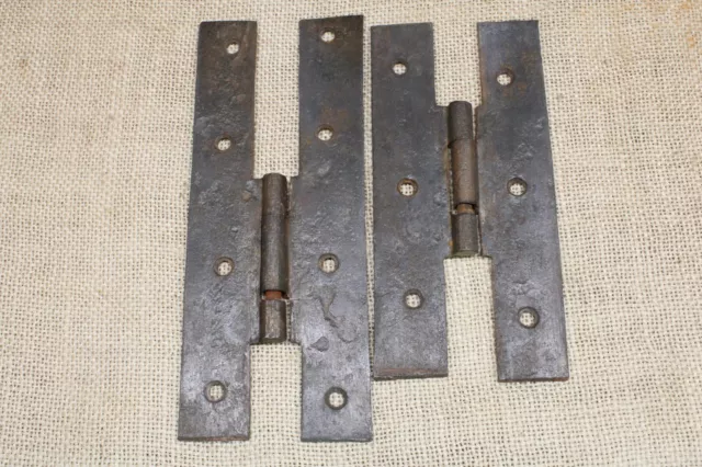 2 Old H Door Hinges 1700s Corner Cabinet Blacksmith Forged Wrought Iron Colonial 2