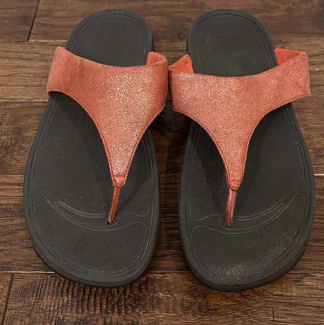FitFlop Lulu Shimmer Shade Sandals Size US 8 Flame Red Toe Thong Slip On Shoes