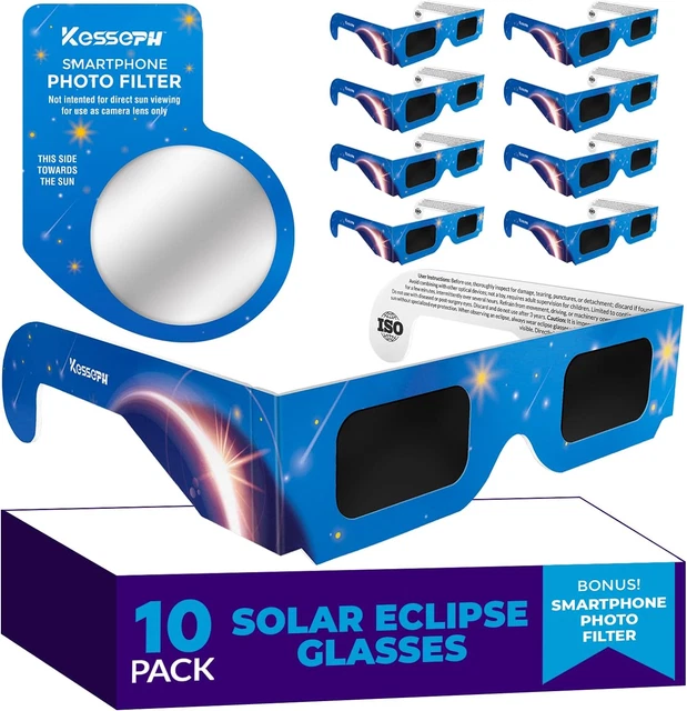 SOLAR ECLIPSE GLASSES Approved 2024, (10 Pack) CE and ISO Certified