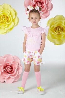 Age 8 Adee Girls White Pink Rose Outfit Short Set Excellent Condition