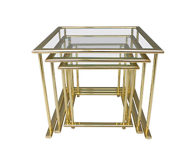 Set of Nesting Tables in gilded Brass and Glass Germany 70s 70er Tisch Satztisch