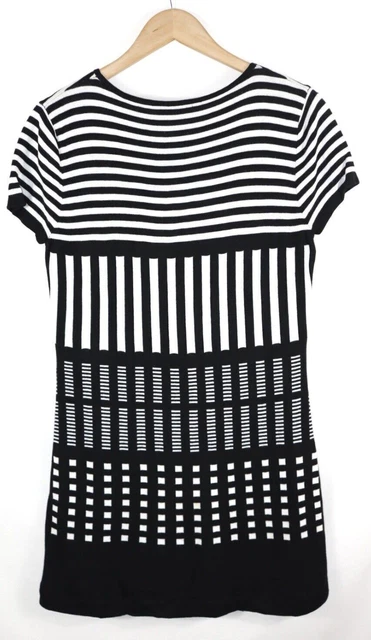 Marimekko Femme Tunique Robe Pull Rayé Noir Blanc Sz M 3