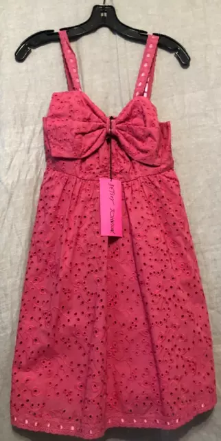 Betsey Johnson Womens New Babydoll Pink Cotton Lace Bow Elastic Back Small S