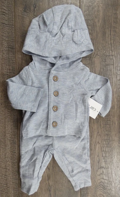 Baby Boy Clothes New Carter's 2pc Blue Wood Button Hooded Preemie Outfit