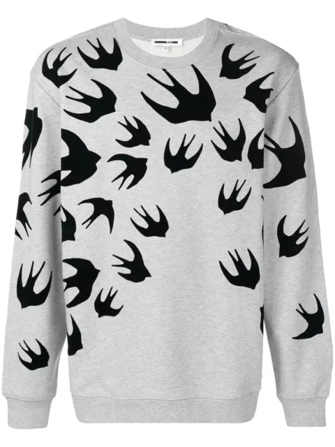 MCQ by Alexander McQueen Men's Black Flock Swallow Print Gray Sweatshirt (BNWT)