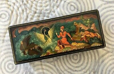 Vintage RUSSIAN PALEKH Swan Lacquer Box Hand Painted USSR 1970’s signed