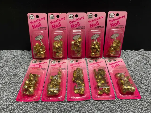 Lot of 10 Packages Pro-Pack #02460 Upholstery Nails Hammered Brass Qty 24 per pk
