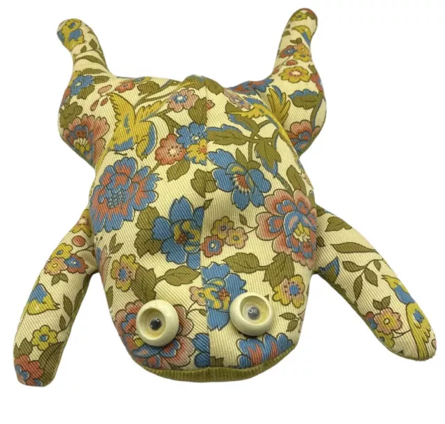 Vintage Frog Bean Bag Floral Corduroy Fabric Toad Handmade Shabby Googly Eyes