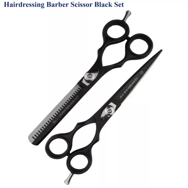 Barber Thinning Scissor Set of 2 Hairdressing Salon Hair Trimming Shears Black