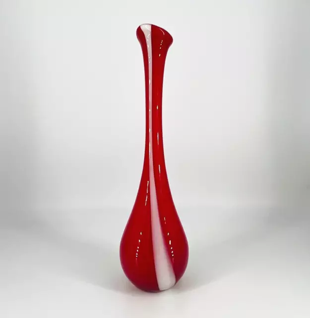 red and white swirl encased glass swung ballus vase 18 inch Studio Nova Mikasa