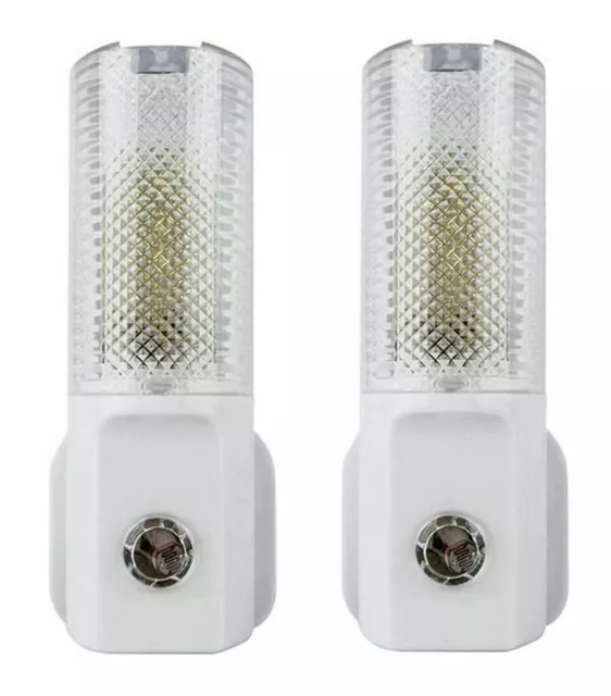 2x Automatic On Off LED Plug In Night Light Dusk To Dawn Energy Saving Safety