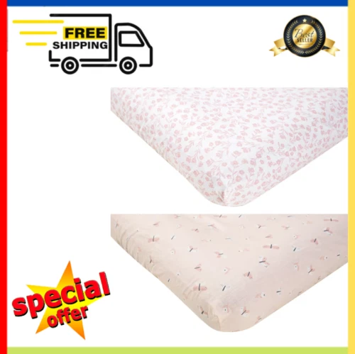 2 X Pack Cotton Fitted Cot Crib Sheets Baby Toddler Nursery, Stars Printed New..