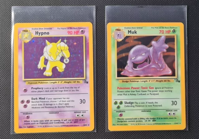 Pokemon Card Fossil Hypno 8/62 Set Holo & Muk 13/62 Holo Rare WOTC Excellent