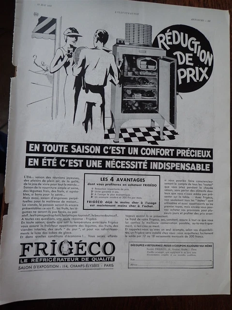 FRIGECO + VICHY + GUILLEMINOT par René RAVO publicité papier ILLUSTRATION 1933