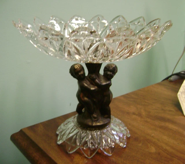 Vintage Large Mid Century Pressed Glass Chrub Compote,Console Centerpiece Bowl