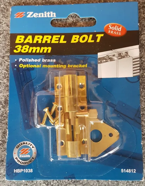 ZENITH HBP1038 BARREL BOLT 38mm SOLID BRASS X 3 PACKS FREE POST