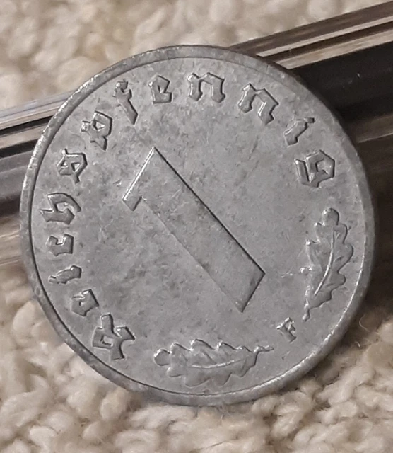 German 1 Reichspfennig ~ Germany ~ WW2 1pf, Heavily Circulated With Worn Spots