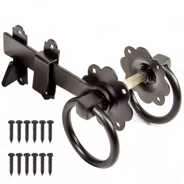 6" Black Gate Latch Vintage Style Garden Ring Suffolk Shed Door Handle Garden