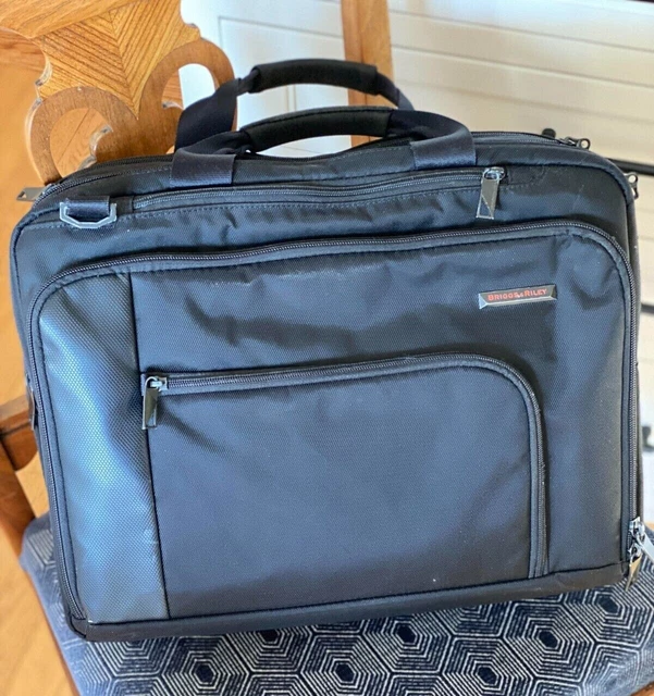 BRIGGS & RILEY 17" Laptop Bag Briefcase Black Canvas Shoulder Strap Expandable