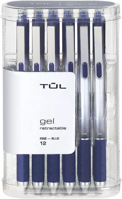 TUL Gel Pens, Retractable, Fine Point, 0.5 mm, Gray Barrel, Blue Ink, Pack Of 12