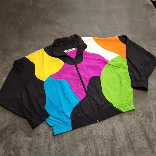 Vtg 80s Michele Palmer Jacket Womens Medium Windbreaker Full Zip USA Neon