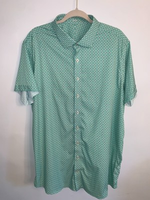 J.Hilburn Mens Green Gray Circle Print Short Sleeve Casual Button Front Shirt