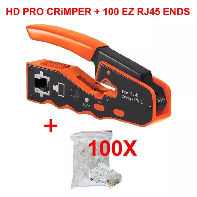 PRO HD Crimping Tool Crimper For RJ45 EZ Pass Through Cat 5 6 + 100 Connectors