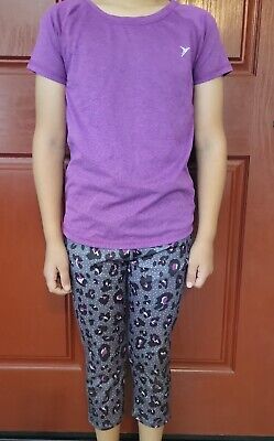 Old Navy Active Go-Dry Capris Girls 10-12 Cheetah Animal Print with 2 shirts 