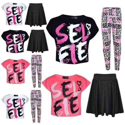 Bambine Selfie Pennello Pittura Top Corto Stampa & Moda Set Leggings 7-13 Anni