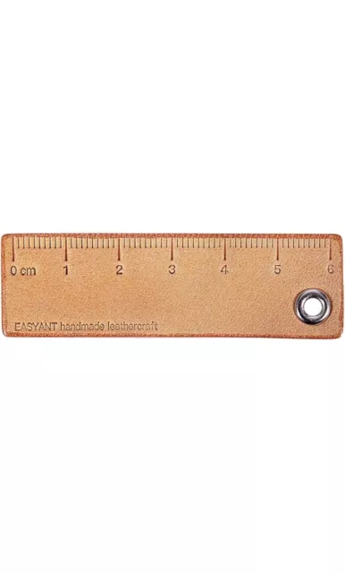 Small Mini Genuine Leather Ruler EDC Portable Pocket Size Collectible, Brown