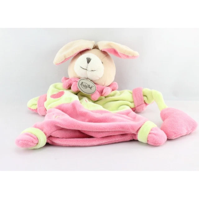 Doudou plat marionnette lapin rose vert Fiona adore les bisous BABY NAT - 16072