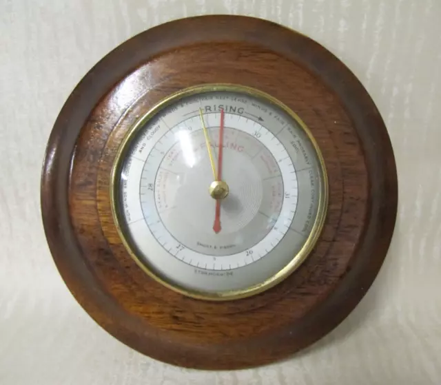 ANTIQUE BAROMETER STORMOGUIDE Short & Mason Round Wood original ...