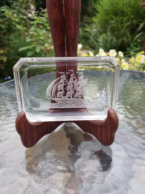 Vintage Heinrich Hoffmann Intaglio Czech Art Glass Pin Dish Galleon Ship