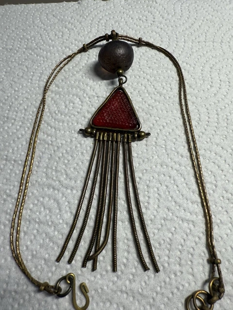 Collier Vintage Pendentif Grand Disque Laiton Martelé Doré - Style Ethnique, Artistique