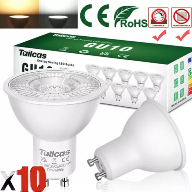 10 Pack 7W Gu10 Led Bulbs Spot Light Lamps Warm White / Cool White Down Light UK