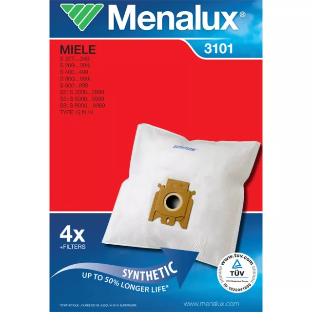 Menalux 3101 4 Sachets Microfibre Aspirateur Hoover ATC18 Miele S S2 S4 S5 S8