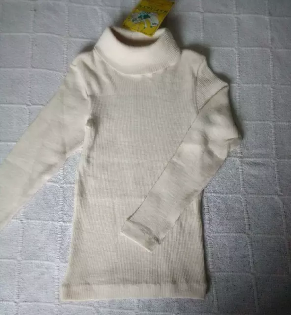 Vintage Ribbed Polo-Neck Jumper -  Age 9-10 years - Cream - Acrylic - New