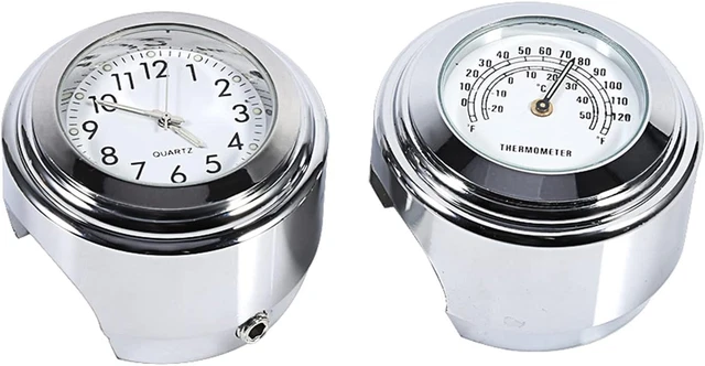Orologio E Termometro Per Manubrio Moto | Universale 7/8'' - Impermeabile IP65, Cromato - Foto 4