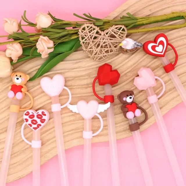 Silicone Drinking Dust Cap Heart-shaped Straw Tips Cover  Water Glass