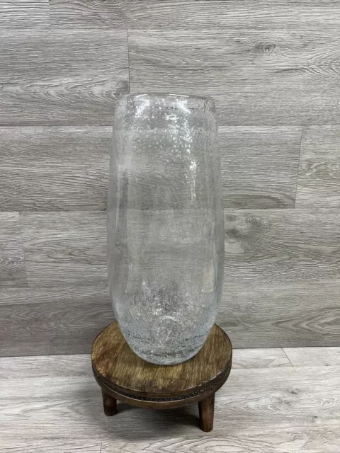 Large 15inch Clear Blown Bubble Art Glass Vase Thick Heavy Decor Modern